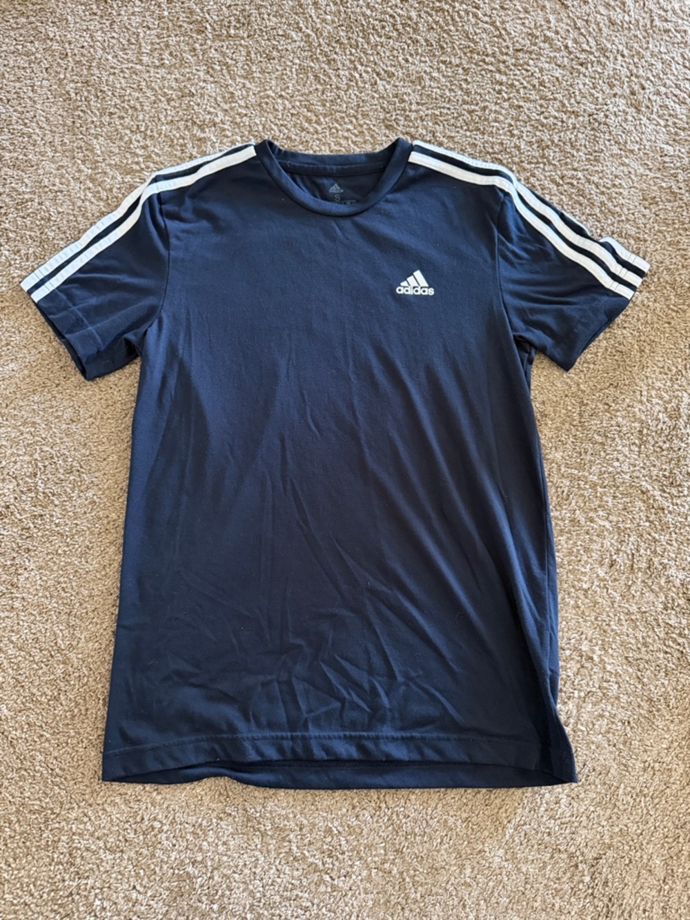 Adidas Navy Blue Short Sleeve Tee with White Stripes
